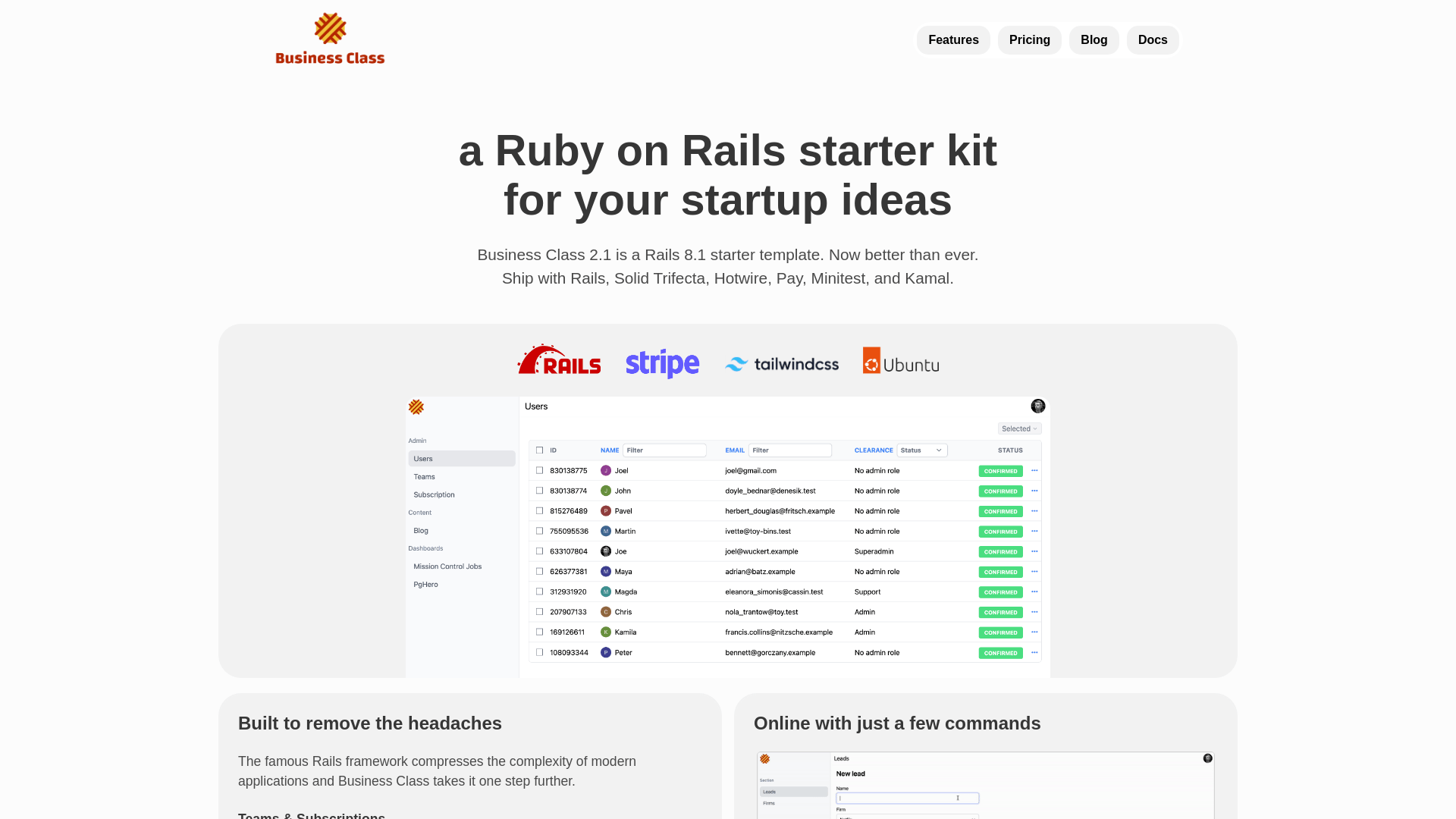 Screenshot of Business Class Kit