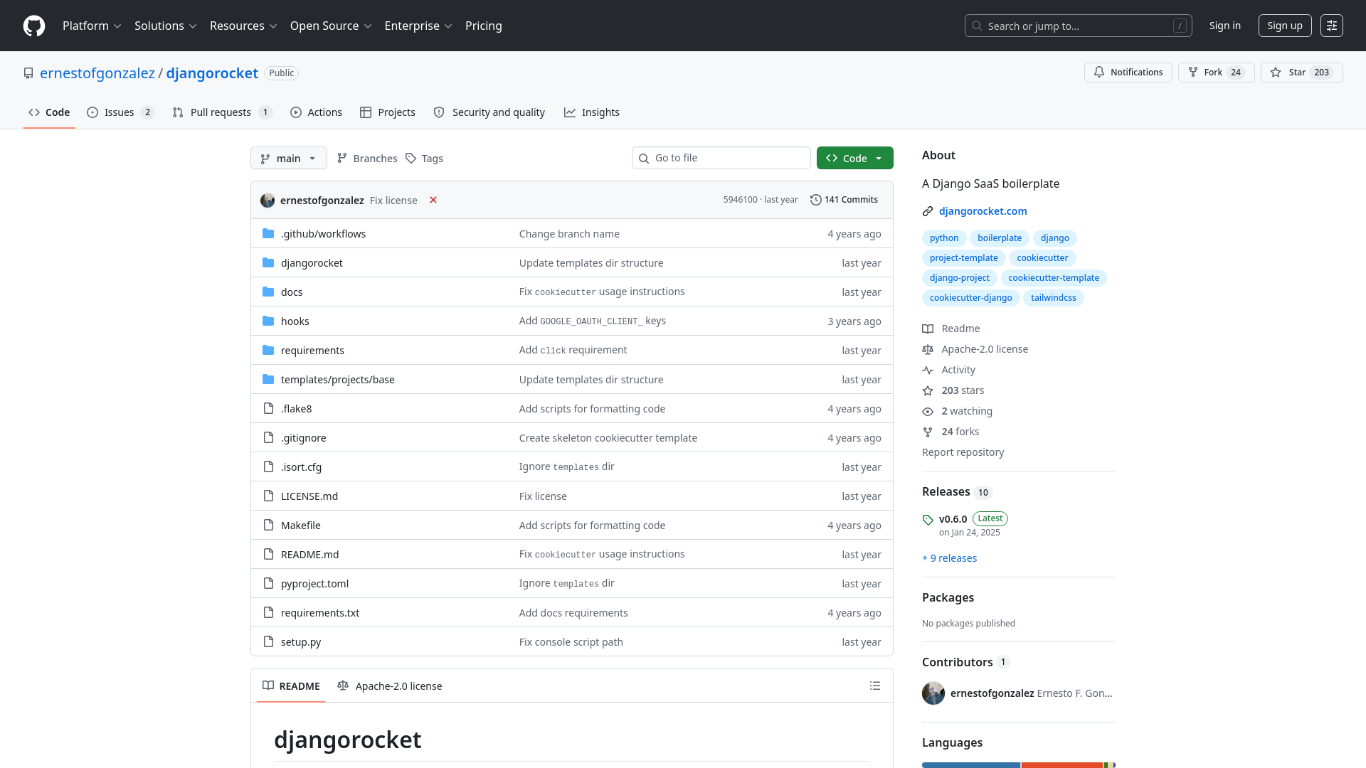 Screenshot of Django Rocket