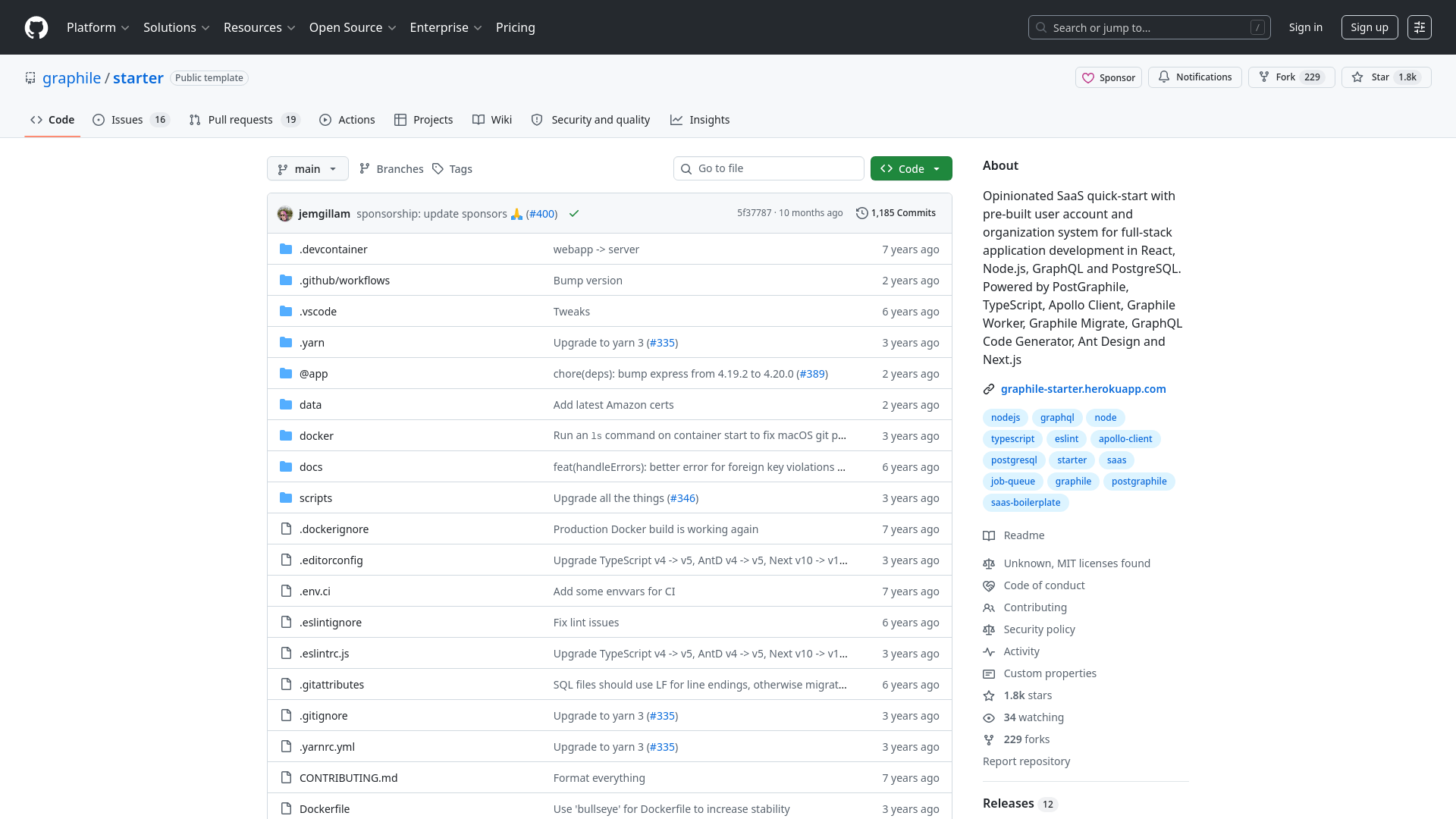 Screenshot of Graphile Starter