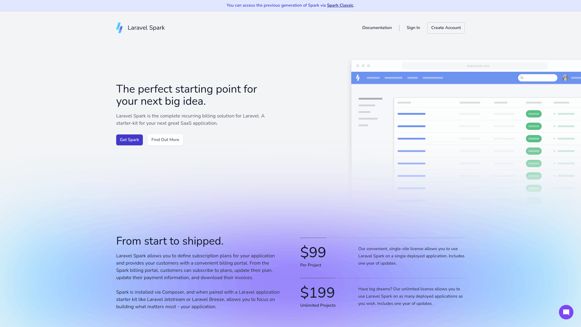 Screenshot of Laravel Spark
