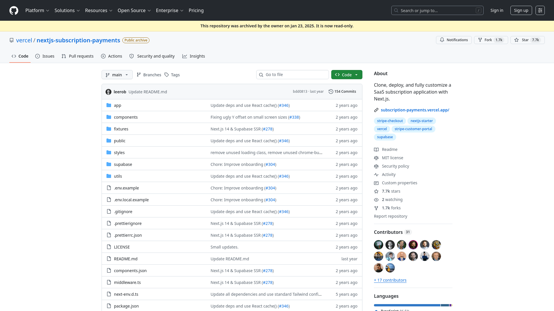 Screenshot of Next.js Subscription Payments Starter