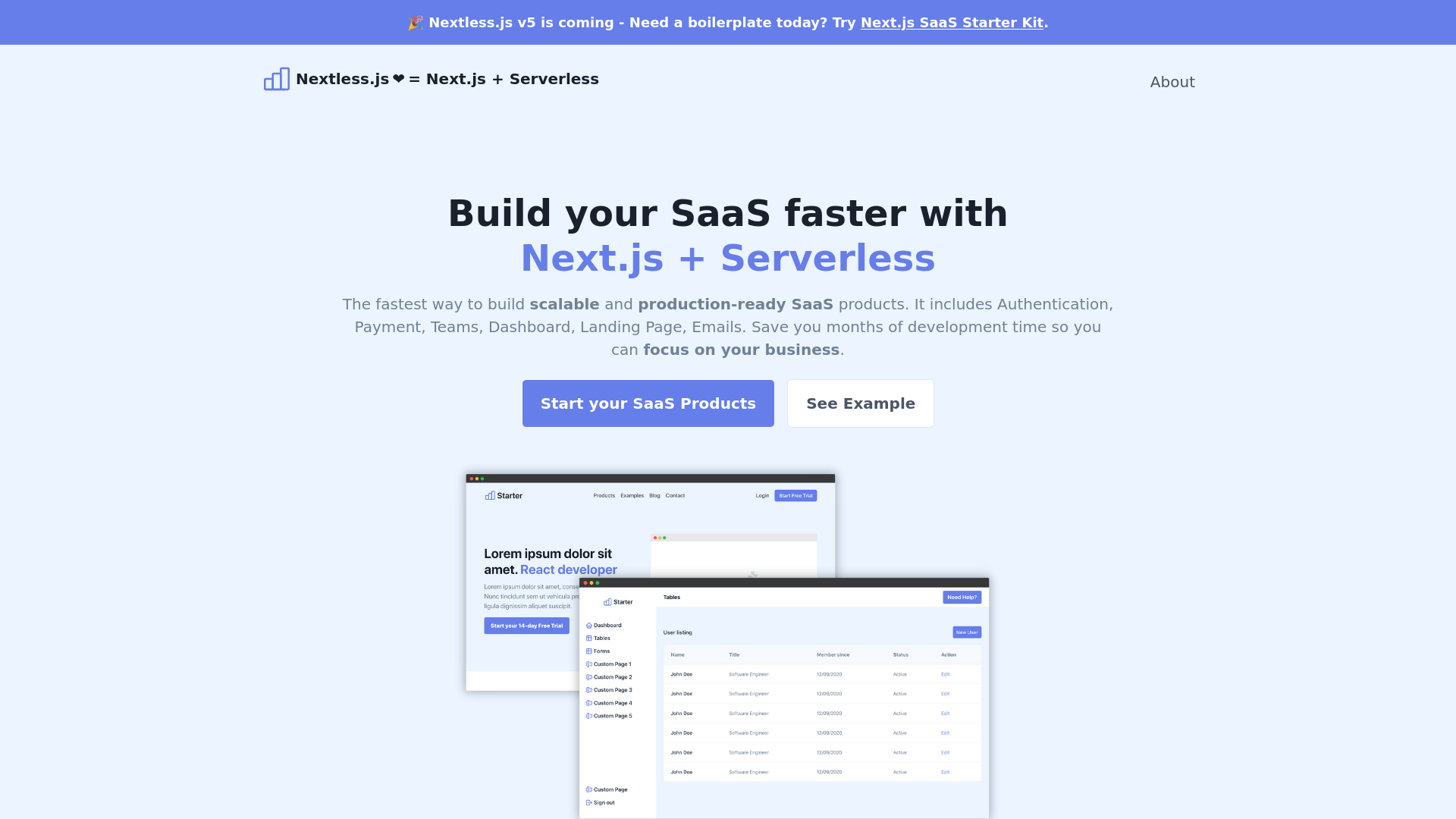 Screenshot of Nextless.js