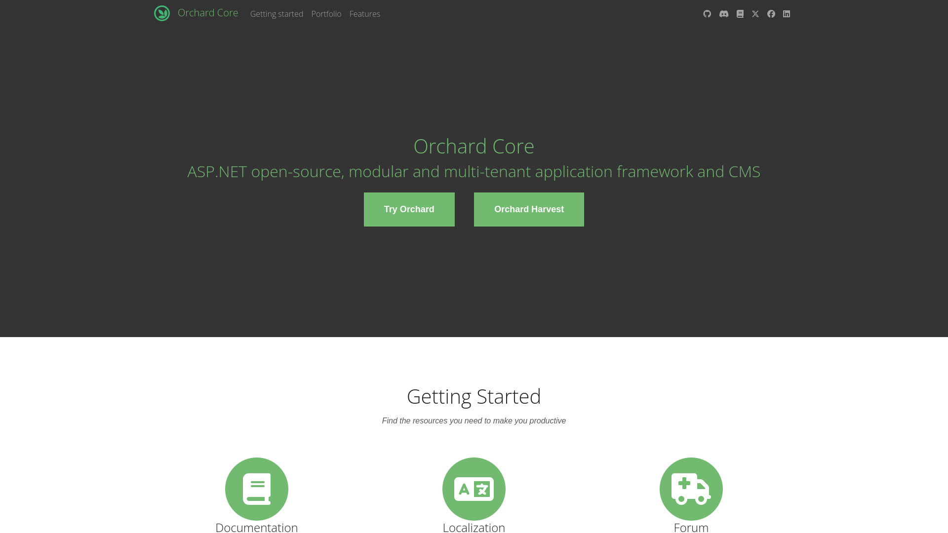 Screenshot of Orchard Core