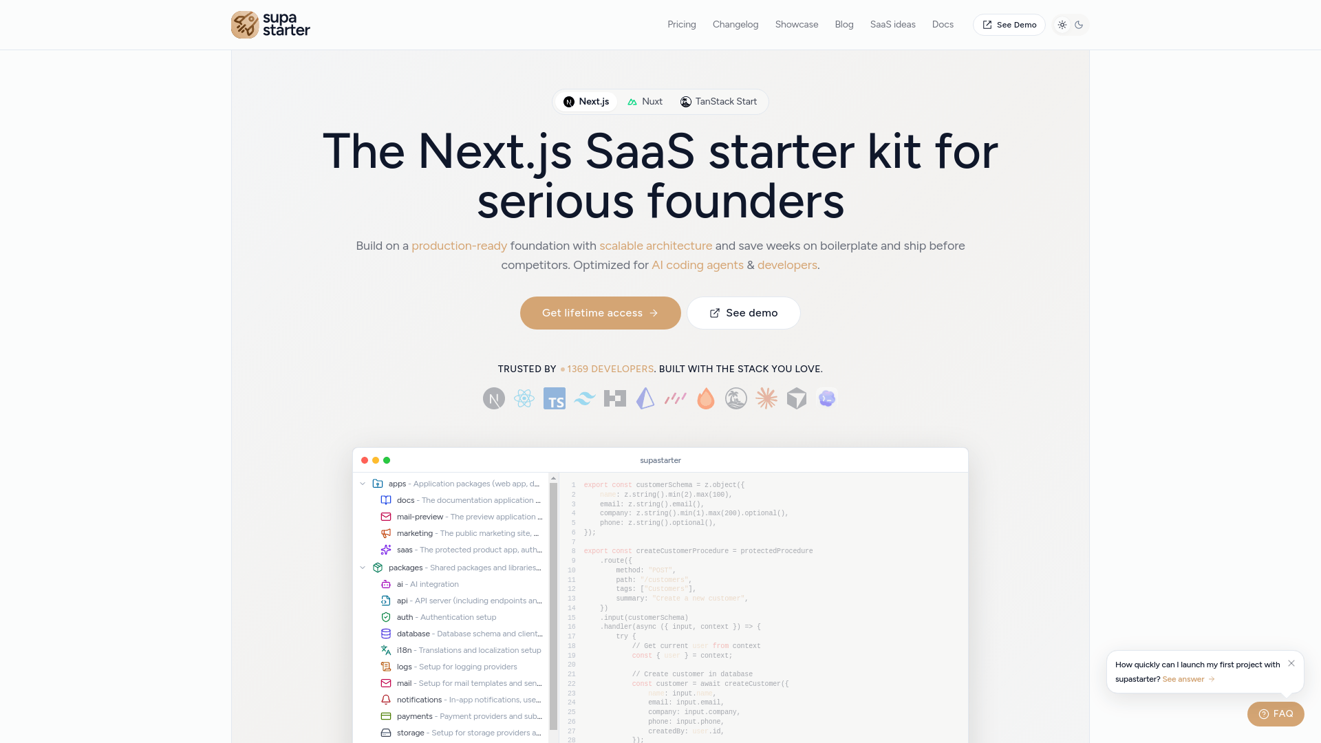 Screenshot of Supastarter